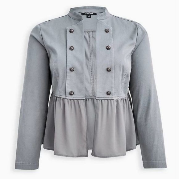 torrid Jackets & Blazers - Torrid GREY FABRIC MIX MILITARY PEPLUM JACKET Size 1